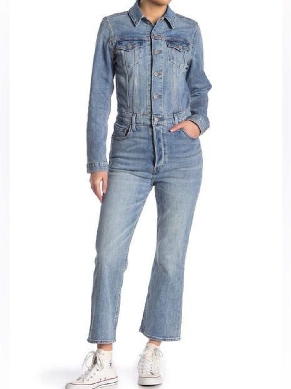 NWT Levi’s Premium Kick Flare Jumpsuit in Medium Blue Wash
